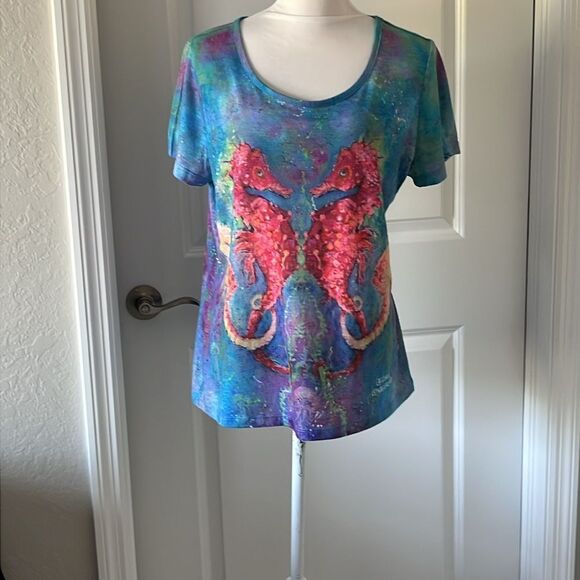 Colorful Seahorse Print Women's Top - Picture 1 of 6